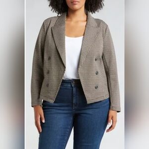 Classic Brown Houndstooth Double-Breasted Blazer